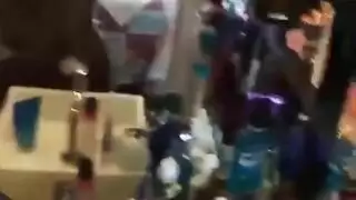 spit roasted blonde takes double penetration in interracial orgy